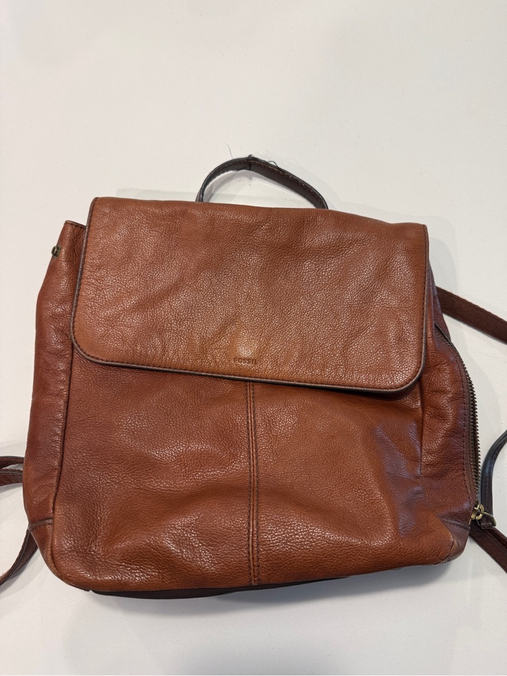 Fossil Chestnut Leather Backpack with Flap